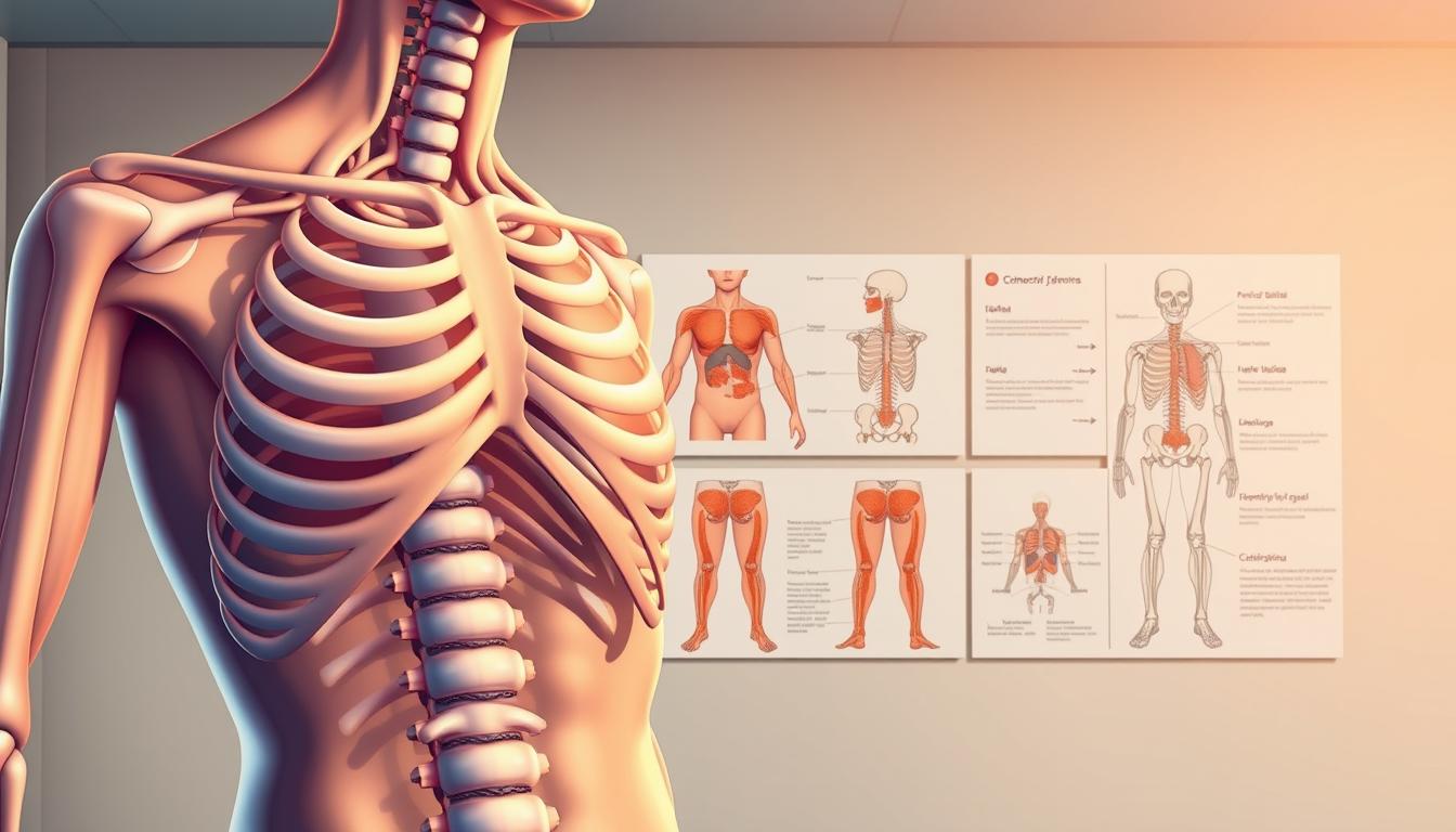 A detailed case study of an Ehlers-Danlos syndrome patient, depicted in a vibrant, medically-oriented illustration. The foreground features the patient's torso, showcasing their flexible and hypermobile joints. In the middle ground, a series of anatomical diagrams highlight the affected connective tissues. The background displays a neutral, clinical setting with muted tones, emphasizing the diagnostic and research-focused nature of the case study. Warm, directional lighting casts subtle shadows, adding depth and a sense of professionalism to the scene. The overall mood is one of scientific inquiry and medical analysis, reflecting the need to better understand this complex condition.
