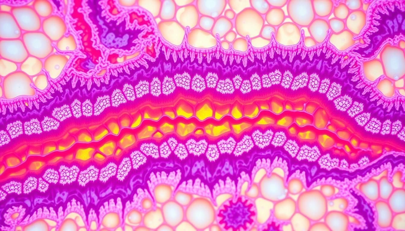 A detailed cross-section of the fascia tissue, showcasing the distinct pathological differences between Hypermobile Ehlers-Danlos Syndrome (hEDS) and Classical Ehlers-Danlos Syndrome (cEDS). The vibrant, highly detailed image features a sharp focus on the intricate fascia structures, highlighting the subtle variations in density, texture, and collagen arrangement that characterize these two connective tissue disorders. Captured under a high-powered microscope, the scene conveys a sense of scientific inquiry and medical investigation, inviting the viewer to explore the underlying mechanisms of fascia dysfunction in these complex conditions.