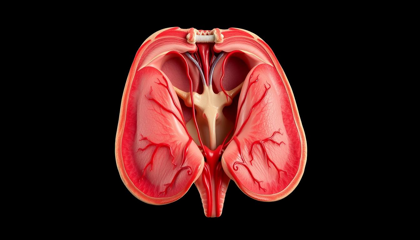 A detailed, cross-sectional illustration of the human thyroid gland, showcasing its intricate anatomy and key functions. The gland is depicted in a vibrant, high-contrast rendering, with a focus on the distinct lobes, isthmus, and surrounding structures. The image is shot from a slightly elevated angle, providing a clear and comprehensive view of the thyroid's position in the neck. Crisp lighting accentuates the gland's textures and highlights the intricate network of blood vessels and nerves that facilitate its hormonal regulation. The background is minimalist, allowing the viewer to concentrate on the subject matter and gain a deeper understanding of thyroid physiology.