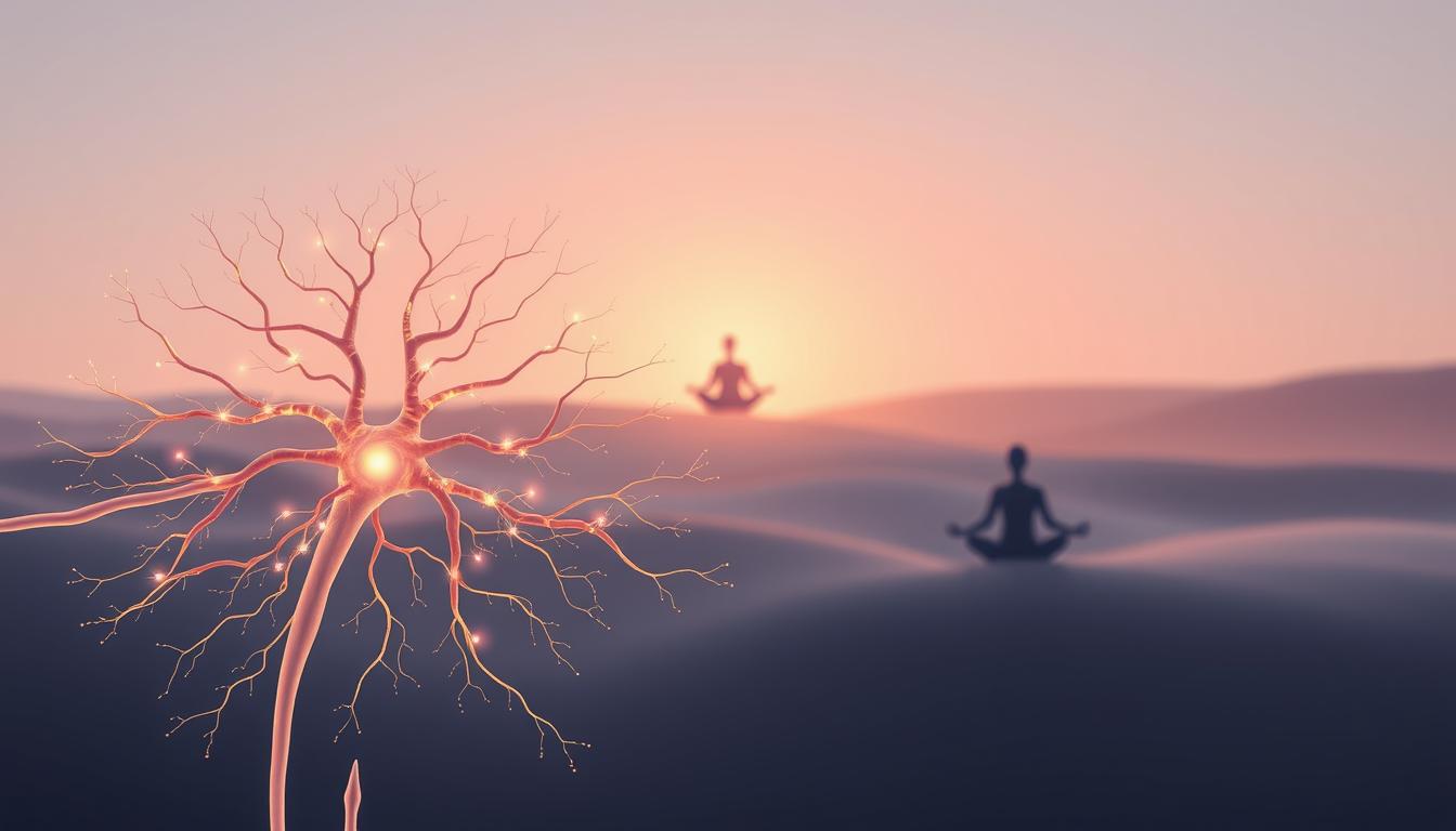 A serene, minimalist illustration showcasing the intricate workings of the nervous system regulation techniques. In the foreground, a stylized rendering of the central nervous system, with delicate neural pathways and synapses pulsing with vibrant energy. The middle ground features a tranquil, meditative figure practicing mindfulness, their pose and expression conveying a sense of control and inner calm. In the background, a soft, ethereal landscape with muted hues and gentle lighting, creating an atmosphere of relaxation and balance. The overall scene promotes a vibrant, harmonious interplay between the body's physiological systems and the mind's capacity for self-regulation.