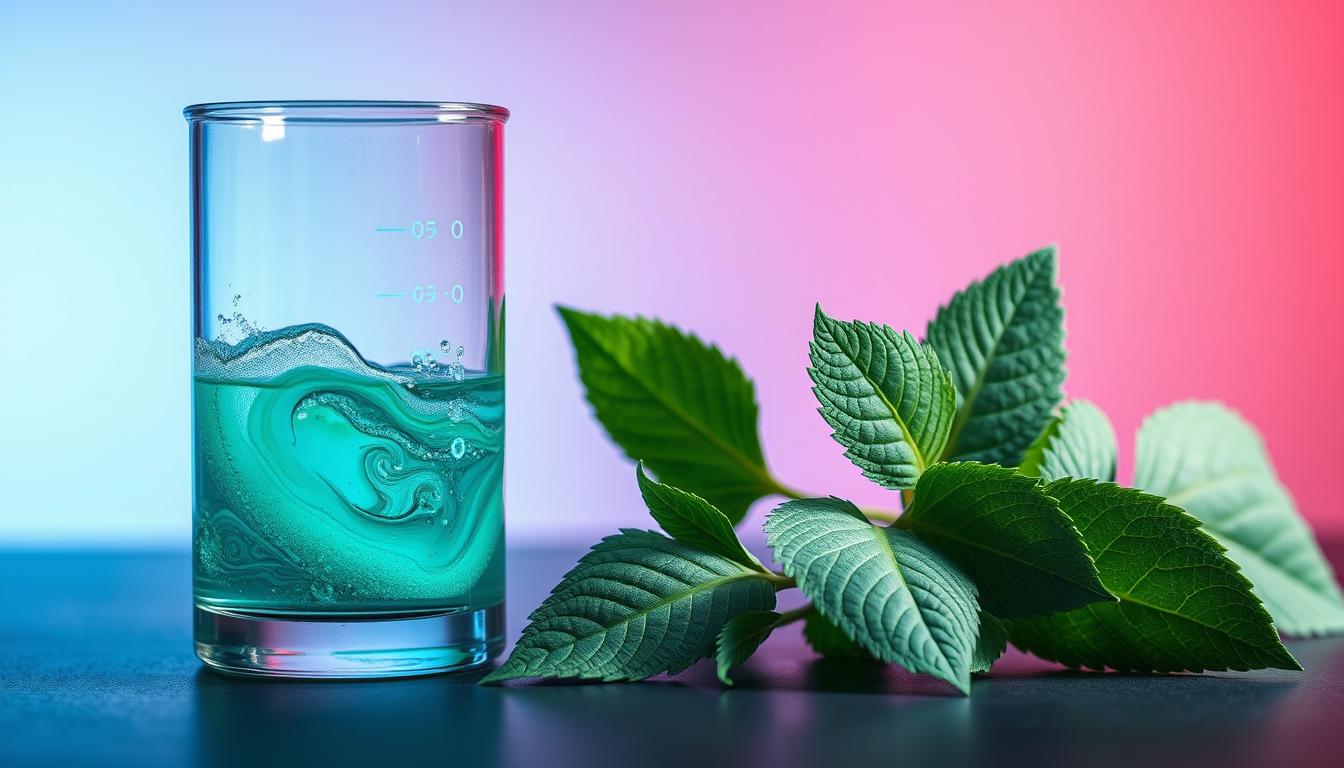A sleek, minimalist composition showcasing the synergistic effects of nootropic supplements and forskolin. In the foreground, a glass beaker filled with a swirling, effervescent teal liquid, symbolizing the potent nootropic blend. Midground, a cluster of fresh green forskolin leaves, their delicate veins and serrated edges adding a natural, organic counterpoint. The background features a soft, vibrant gradient, hinting at the energizing, uplifting atmosphere of this powerful combination. Crisp, directional lighting illuminates the scene, casting subtle shadows and highlights that accentuate the textures and forms. The overall mood is one of focused, vibrant synergy - a visually captivating representation of the benefits of integrating forskolin with nootropic supplements.