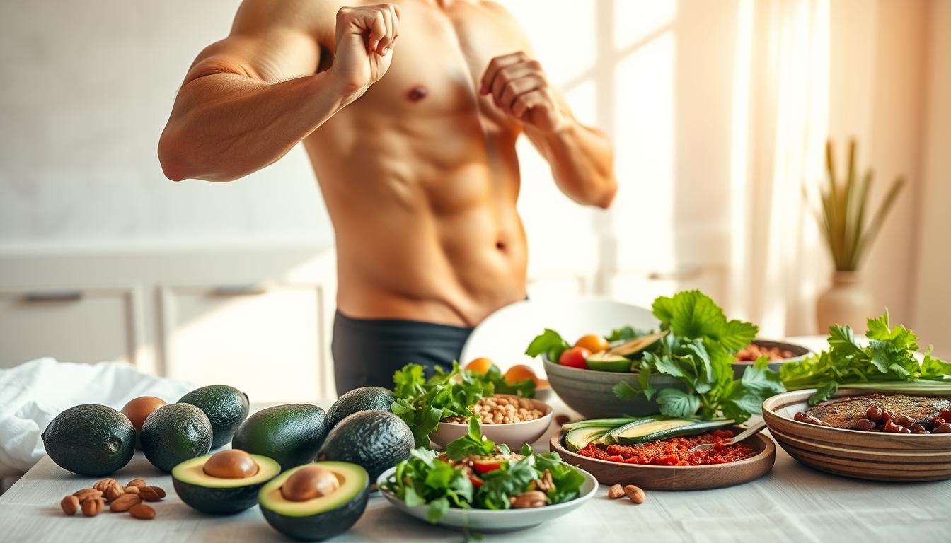 A vibrant, dynamic image depicting the remarkable weight loss results of a keto diet. In the foreground, a svelte, healthy individual showcases their transformed physique, muscles toned and skin glowing. In the middle ground, a table laden with keto-friendly ingredients - avocados, nuts, leafy greens, and a ketogenic meal. The background features a clean, minimalist setting bathed in warm, natural lighting, conveying a sense of wellness and metabolic rejuvenation. The overall atmosphere is one of vitality, empowerment, and the tangible benefits of adopting a ketogenic lifestyle for weight management and metabolic health.