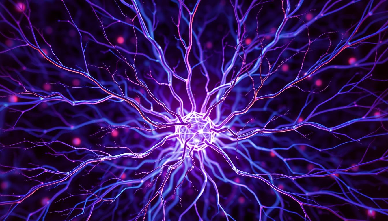 A vibrant neural network of interconnected pathways, colored in shades of blue and purple, radiates outward from a central, glowing hub. Intricate synaptic connections weave a complex web, hinting at the intricate dance of neurotransmitters and their profound influence on the mind. The scene is bathed in a warm, ambient light, creating a sense of depth and dimensionality. Delicate, branching dendrites reach out, suggesting the far-reaching impacts of the CCK/PZ system beyond the confines of the gut. The image conveys the idea of a dynamic, highly integrated system, where the neurological effects of these peptides extend into the broader realms of cognition, mood, and behavior.