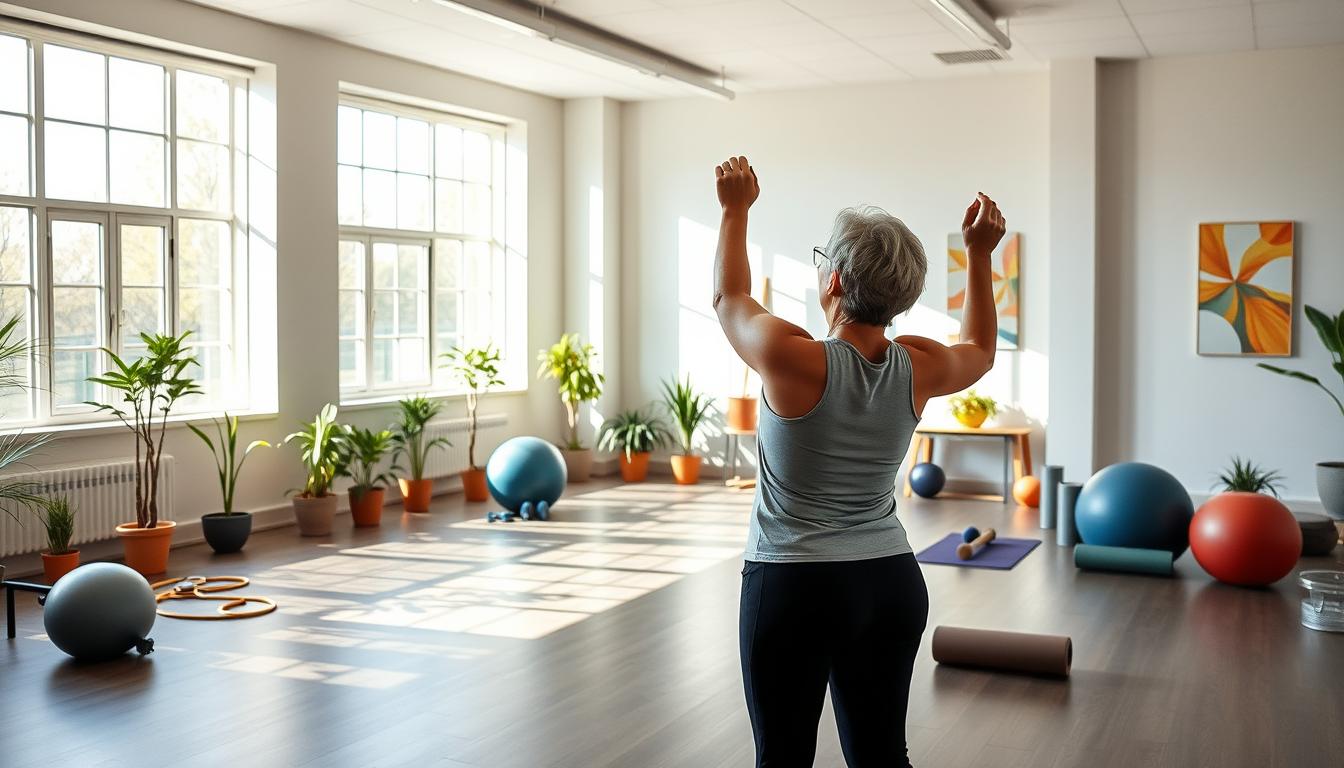 A well-lit, spacious physical therapy studio with floor-to-ceiling windows, natural sunlight pouring in. In the foreground, a person with Ehlers-Danlos syndrome performs a series of gentle stretches and exercises, their movements fluid and controlled. The middle ground showcases various rehabilitation equipment, including resistance bands, exercise balls, and foam rollers. In the background, potted plants and soothing artwork create a calming, vibrant atmosphere, conducive to healing and recovery. The scene conveys a sense of hope, determination, and the effective integration of physical therapy techniques to manage fascia pain associated with Ehlers-Danlos syndrome. A well-lit, spacious physical therapy studio with floor-to-ceiling windows, natural sunlight pouring in. In the foreground, a person with Ehlers-Danlos syndrome performs a series of gentle stretches and exercises, their movements fluid and controlled. The middle ground showcases various rehabilitation equipment, including resistance bands, exercise balls, and foam rollers. In the background, potted plants and soothing artwork create a calming, vibrant atmosphere, conducive to healing and recovery. The scene conveys a sense of hope, determination, and the effective integration of physical therapy techniques to manage fascia pain associated with Ehlers-Danlos syndrome.