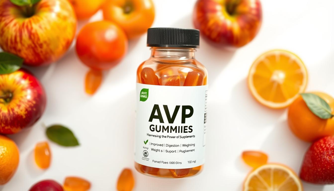 Vibrant ACV gummies supplement bottle set against a pristine white backdrop, with an array of fresh, juicy apples and citrus fruits scattered around. The gummies are prominently displayed, their amber hue and glossy finish catching the light and casting a warm, inviting glow. The scene is bathed in soft, natural lighting, highlighting the organic, healthful nature of the supplements. In the foreground, the bottle's label showcases the key benefits of the ACV gummies, such as improved digestion, weight management, and immune support, in a clean, minimalist design. The overall composition exudes a sense of vitality and wellness, perfectly complementing the "Harnessing the Power of Supplements" section of the article.