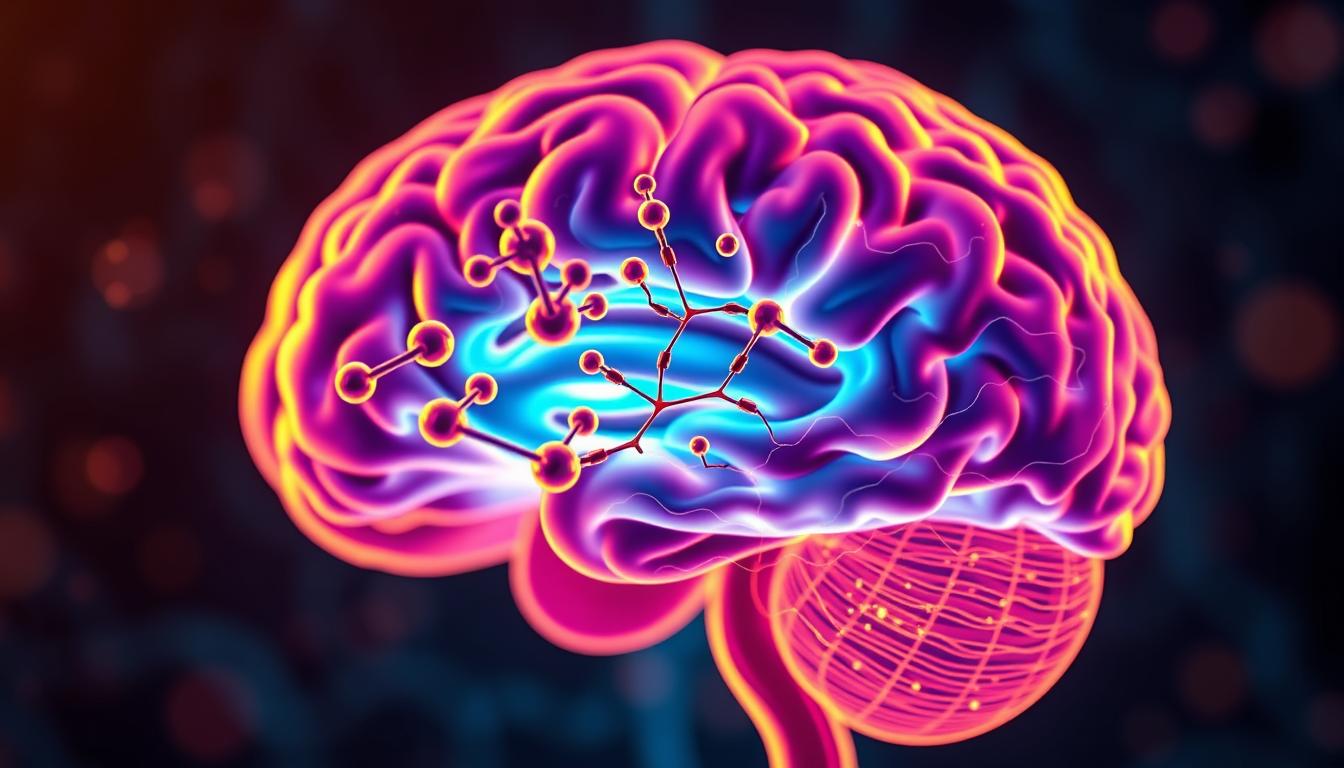 Vibrant cross-section of the brain and gut, showcasing the interplay between cholecystokinin (CCK) and its dual role in regulating brain chemistry and the gut-brain axis. In the foreground, a detailed illustration of CCK molecules interacting with receptors in the cerebral cortex, limbic system, and enteric nervous system. The middle ground depicts the flow of information between the gut and brain, with neural pathways and biochemical signals conveying the bidirectional communication. In the background, a stylized representation of the gastrointestinal tract, highlighting its connection to the central nervous system. Warm lighting and a sense of balance and harmony convey the intricate, yet delicate, nature of this important physiological process.