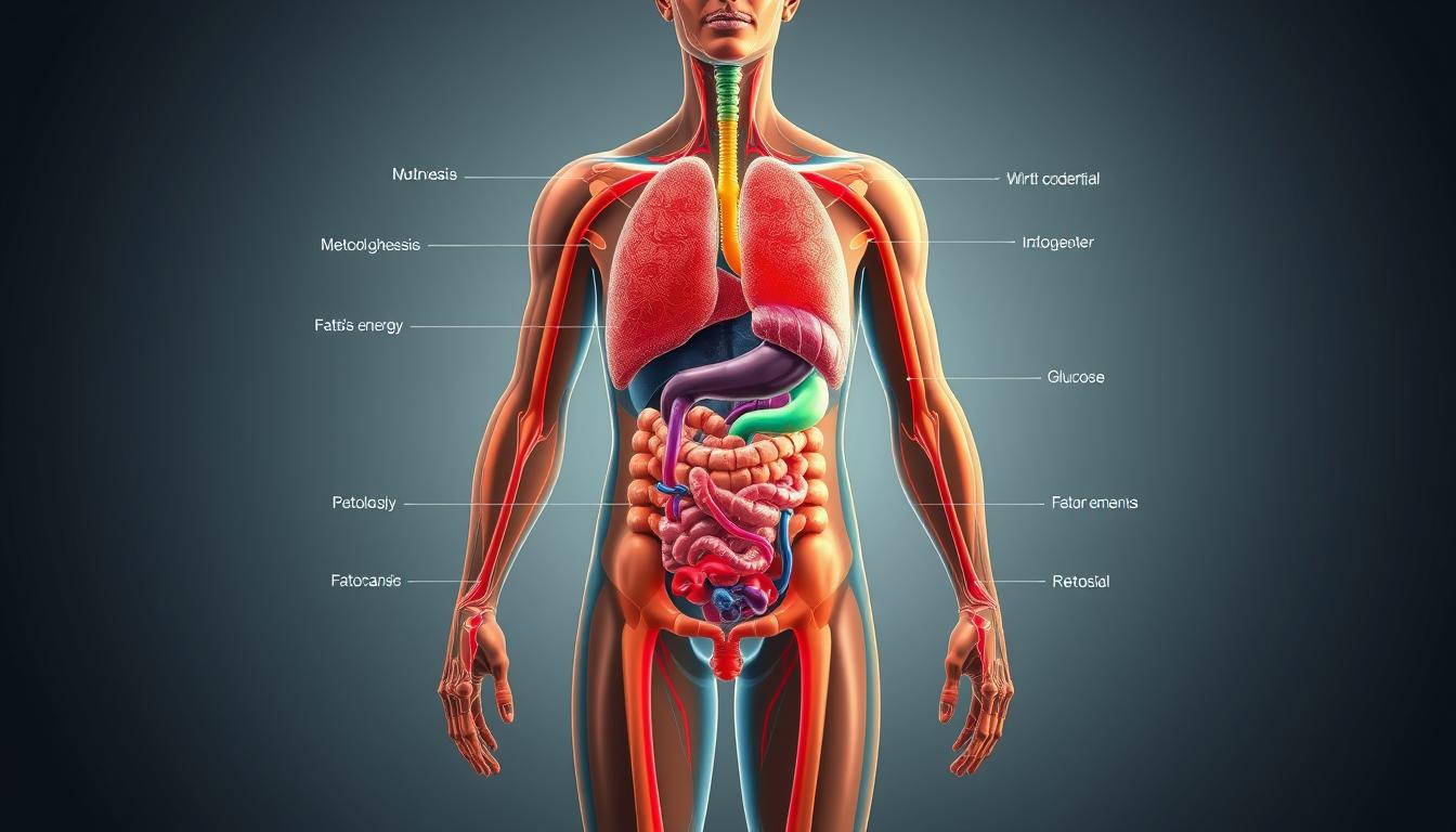 Vibrant diagram showcasing the ketosis process. A detailed cross-section of the human body, highlighting the metabolic pathways and physiological changes during ketosis. Precise anatomical illustrations of organs, tissues, and cellular structures. Vivid color palette depicting the shift from glucose to fat-based energy production. Crisp, high-resolution rendering with a clean, scientific aesthetic. Carefully balanced lighting from multiple angles to accentuate the intricate biological mechanisms. Striking visual clarity to aid understanding of the keto diet's underlying metabolic principles.