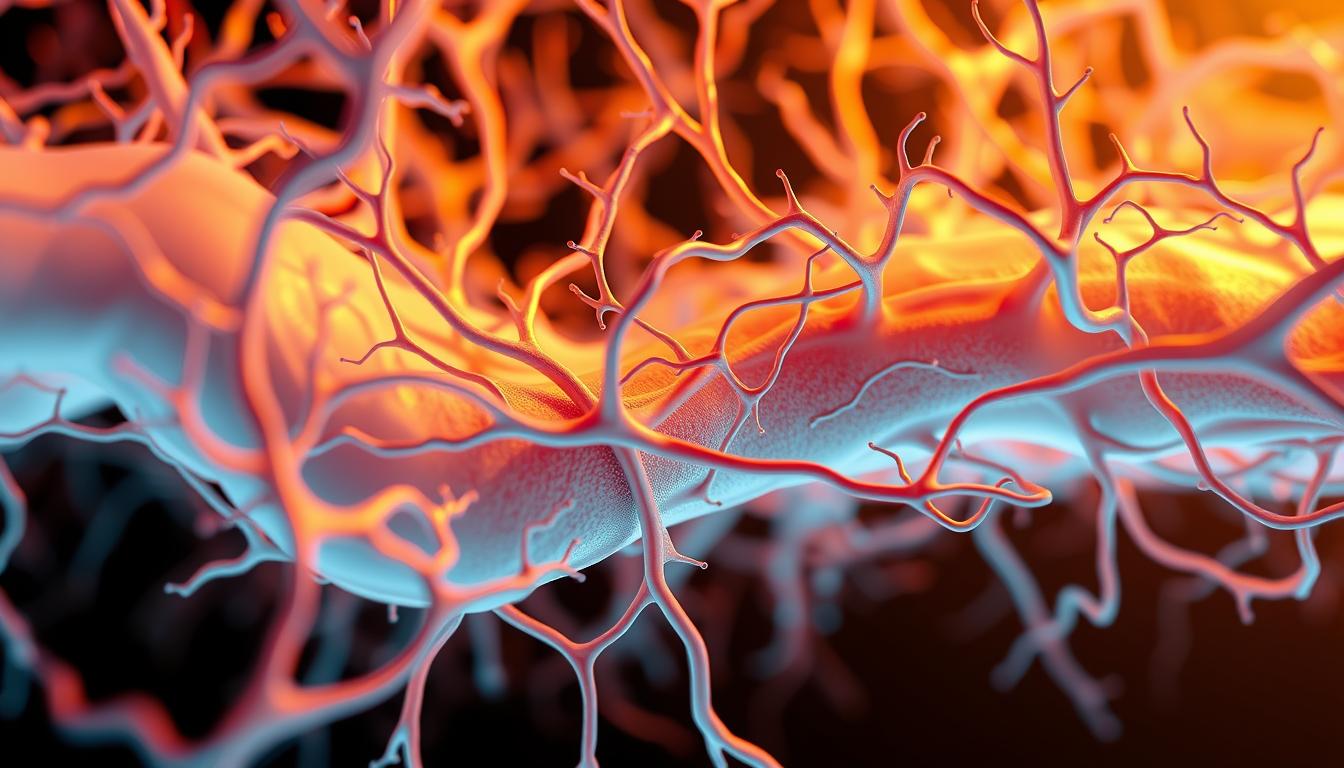 a highly detailed, anatomically accurate 3D rendering of a fascia network in a state of hypermobility, with a focus on the intricate web-like structure and intertwining of connective tissues. The scene is bathed in a vibrant, warm lighting that accentuates the subtle colors and textures of the fascia, creating a sense of depth and dimensionality. The camera angle provides a close-up, almost microscopic view, allowing the viewer to fully appreciate the complexity and dynamic nature of this essential, yet often overlooked, component of the human body. a highly detailed, anatomically accurate 3D rendering of a fascia network in a state of hypermobility, with a focus on the intricate web-like structure and intertwining of connective tissues. The scene is bathed in a vibrant, warm lighting that accentuates the subtle colors and textures of the fascia, creating a sense of depth and dimensionality. The camera angle provides a close-up, almost microscopic view, allowing the viewer to fully appreciate the complexity and dynamic nature of this essential, yet often overlooked, component of the human body.