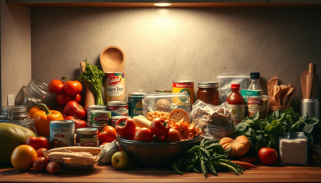 A bustling kitchen counter, showcasing an array of budget-friendly meal options, each with an unexpected hidden price tag lurking in the shadows. Vibrant produce, canned goods, and simple ingredients are arranged against a muted backdrop, creating a sense of contrast and revealing the true cost of cheap eats. Warm lighting casts a subtle glow, highlighting the dichotomy between the visually appealing meals and the unseen financial burdens they carry. The scene invites the viewer to explore the nuances of cost-effective dining, challenging the perception of true affordability. A bustling kitchen counter, showcasing an array of budget-friendly meal options, each with an unexpected hidden price tag lurking in the shadows. Vibrant produce, canned goods, and simple ingredients are arranged against a muted backdrop, creating a sense of contrast and revealing the true cost of cheap eats. Warm lighting casts a subtle glow, highlighting the dichotomy between the visually appealing meals and the unseen financial burdens they carry. The scene invites the viewer to explore the nuances of cost-effective dining, challenging the perception of true affordability.