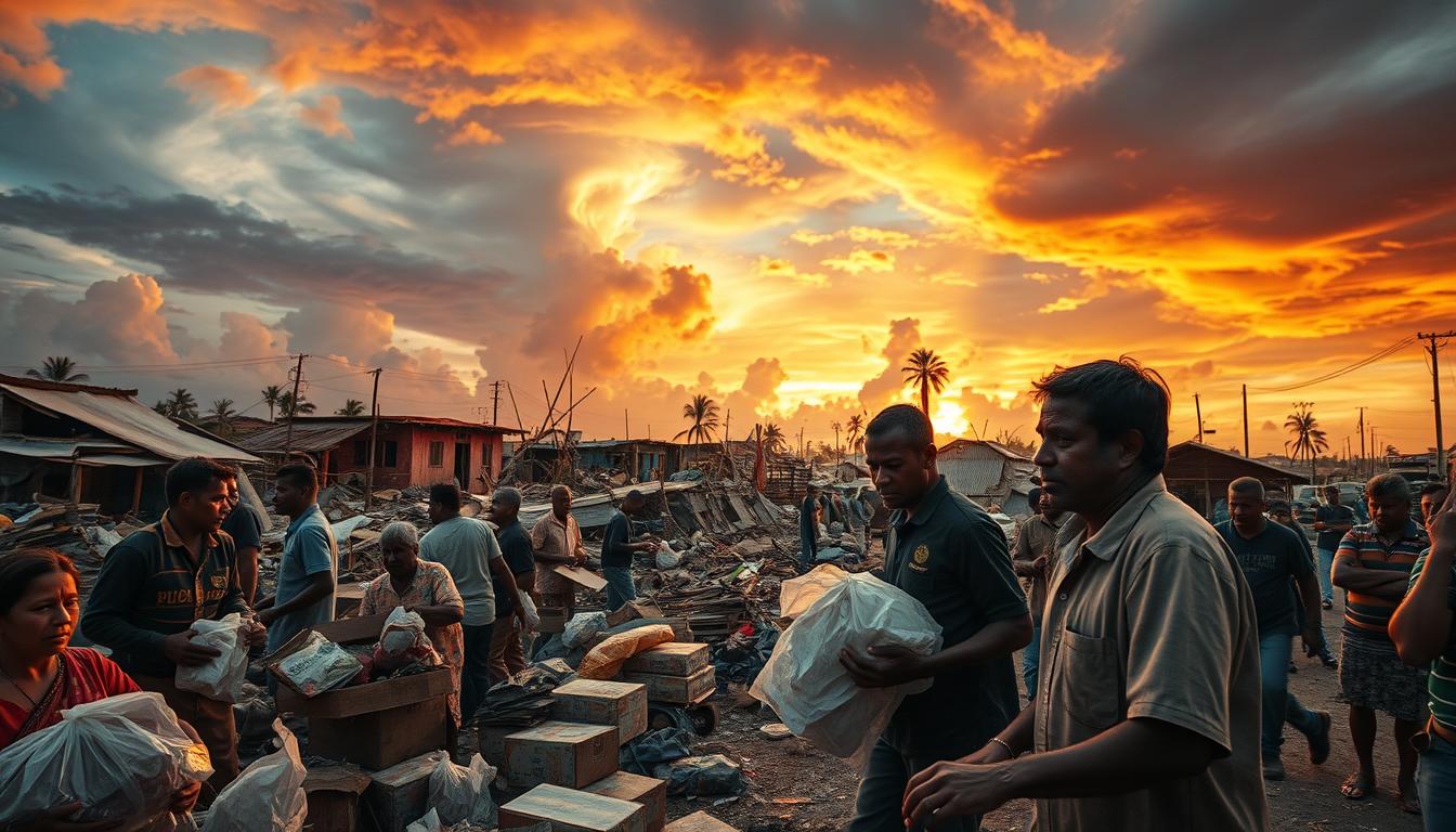 A chaotic scene of natural disaster relief efforts unfolds, capturing the urgency and compassion of those on the ground. In the foreground, relief workers hastily distribute supplies, their faces etched with determination. The middle ground is a mix of crumpled structures and debris, illuminated by warm, vibrant lighting that casts dramatic shadows. In the background, a swirling sky of ominous clouds sets the tone of a recent calamity, yet the overall atmosphere conveys a sense of resilience and community-driven response. The composition emphasizes the critical role of disaster relief in mitigating the impact of unexpected events, a poignant representation of the "Disaster Relief and Reasonable Cause Abatement" section. A chaotic scene of natural disaster relief efforts unfolds, capturing the urgency and compassion of those on the ground. In the foreground, relief workers hastily distribute supplies, their faces etched with determination. The middle ground is a mix of crumpled structures and debris, illuminated by warm, vibrant lighting that casts dramatic shadows. In the background, a swirling sky of ominous clouds sets the tone of a recent calamity, yet the overall atmosphere conveys a sense of resilience and community-driven response. The composition emphasizes the critical role of disaster relief in mitigating the impact of unexpected events, a poignant representation of the "Disaster Relief and Reasonable Cause Abatement" section.
