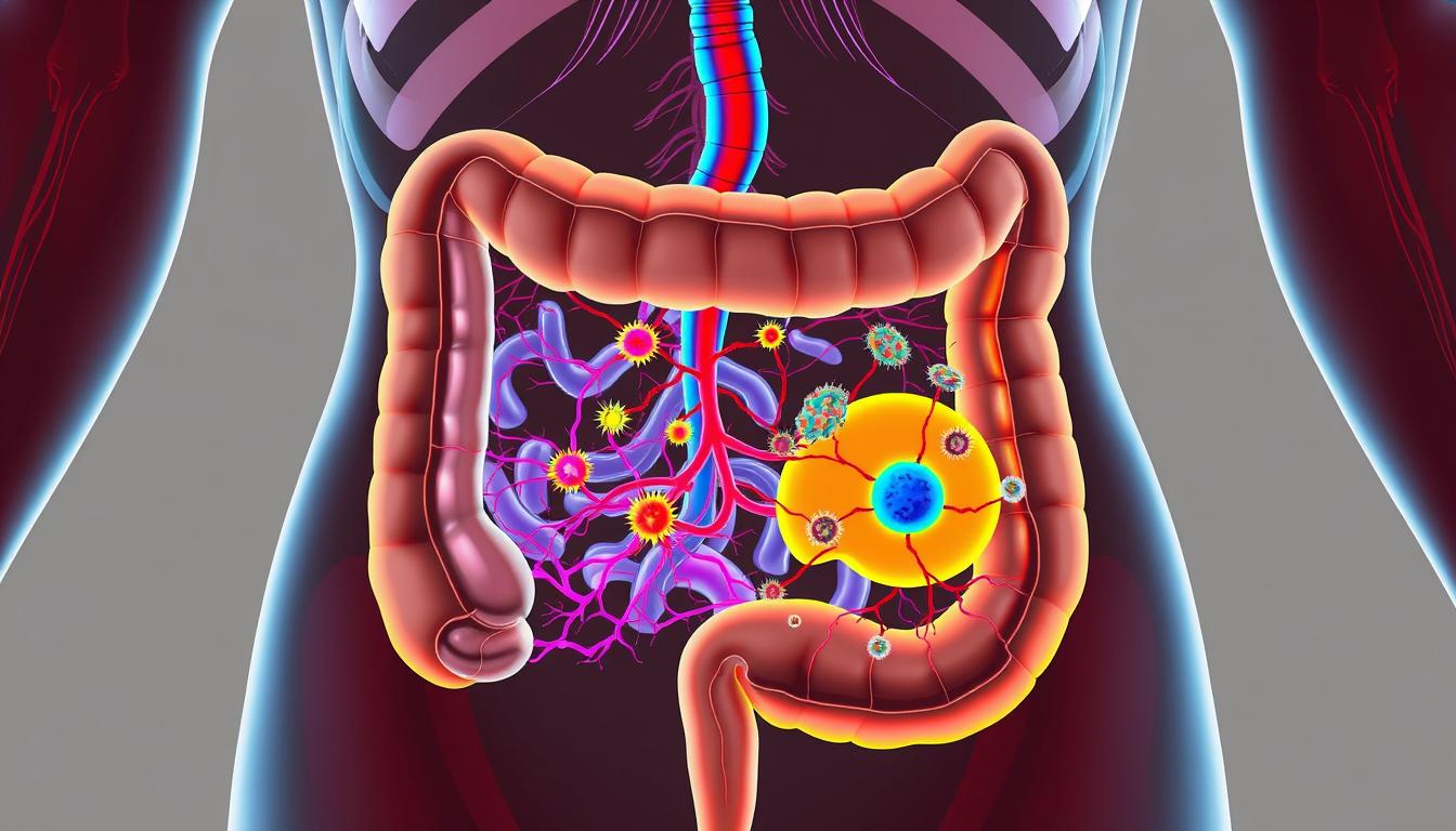 A detailed cross-sectional diagram depicting the key sites of CCK (cholecystokinin) hormone production within the human gastrointestinal tract. Vibrant colors highlight the various regions of the gut, including the duodenum, jejunum, and ileum, where CCK-secreting enteroendocrine cells are concentrated. The illustration showcases the intricate network of nerves and blood vessels surrounding these hormone-producing cells, creating a colorful, scientifically accurate representation of the physiological mechanisms underlying CCK release. Crisp, high-resolution imaging with a clean, minimalist aesthetic to clearly convey the essential details without distractions. A detailed cross-sectional diagram depicting the key sites of CCK (cholecystokinin) hormone production within the human gastrointestinal tract. Vibrant colors highlight the various regions of the gut, including the duodenum, jejunum, and ileum, where CCK-secreting enteroendocrine cells are concentrated. The illustration showcases the intricate network of nerves and blood vessels surrounding these hormone-producing cells, creating a colorful, scientifically accurate representation of the physiological mechanisms underlying CCK release. Crisp, high-resolution imaging with a clean, minimalist aesthetic to clearly convey the essential details without distractions.