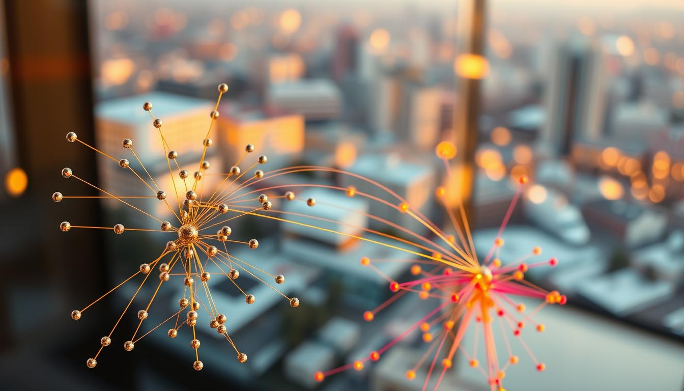 A detailed, cross-sectional diagram of a complex healthcare plan network. In the foreground, various healthcare providers are depicted as nodes, interconnected by vibrant lines representing in-network coverage. The middle ground features a color-coded legend, clearly delineating different plan types and levels of coverage. In the background, a soft, blurred cityscape suggests the broader geographical context. The lighting is warm and inviting, creating a sense of clarity and accessibility. The overall composition conveys the intricate relationships and considerations involved in navigating a healthcare plan network.