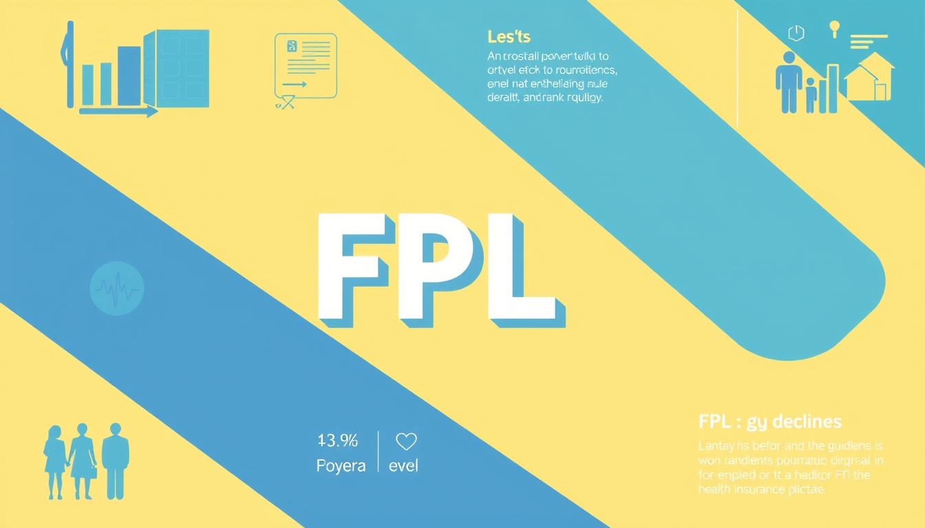A detailed infographic showcasing the federal poverty level (FPL) guidelines. A sleek, minimalist layout with sharp typography and clean iconography. The FPL text should be prominently displayed, rendered in a modern, geometric font. Subtle background elements such as financial charts, medical symbols, or household silhouettes provide contextual cues. Vibrant, saturated colors like blues, greens, and grays create a professional, authoritative tone. The overall composition should be balanced, easy to read, and visually engaging, reflecting the importance of understanding FPL for health insurance eligibility.