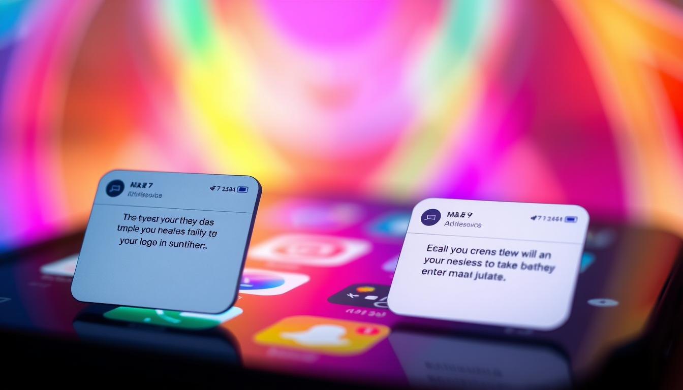A dynamic mobile interface showcases a series of app notifications, their icons and messages displayed against a vibrant, semi-transparent backdrop. The foreground features clean, minimalist notification cards with crisp, bold typography and subtle gradients. The middle ground blurs into a softly glowing array of app icons, each casting a gentle radiance. The background is a kaleidoscope of vivid, pulsing color gradients, creating a sense of energy and dynamism. The overall mood is one of clarity, focus and a feeling of being in control of one's digital life. Dramatic, high-contrast lighting from multiple angles emphasizes the depth and dimensionality of the scene.