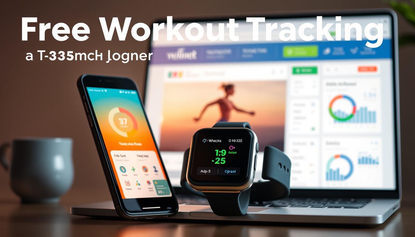 A dynamic, vibrant scene showcasing a range of free workout tracking systems. In the foreground, a sleek, minimalist smartphone displays a fitness app's intuitive interface, its screen bathed in a warm, inviting glow. In the middle ground, a smartwatch with a crisp, high-resolution display tracks real-time exercise metrics, its stylish design complementing the user's active lifestyle. In the background, a laptop displays a web-based fitness tracker, its clean, responsive layout optimized for maximum efficiency. The overall atmosphere is one of empowerment and accessibility, as these free, cutting-edge tools empower the user to take control of their fitness journey without the need for costly gym memberships or personal trainers.