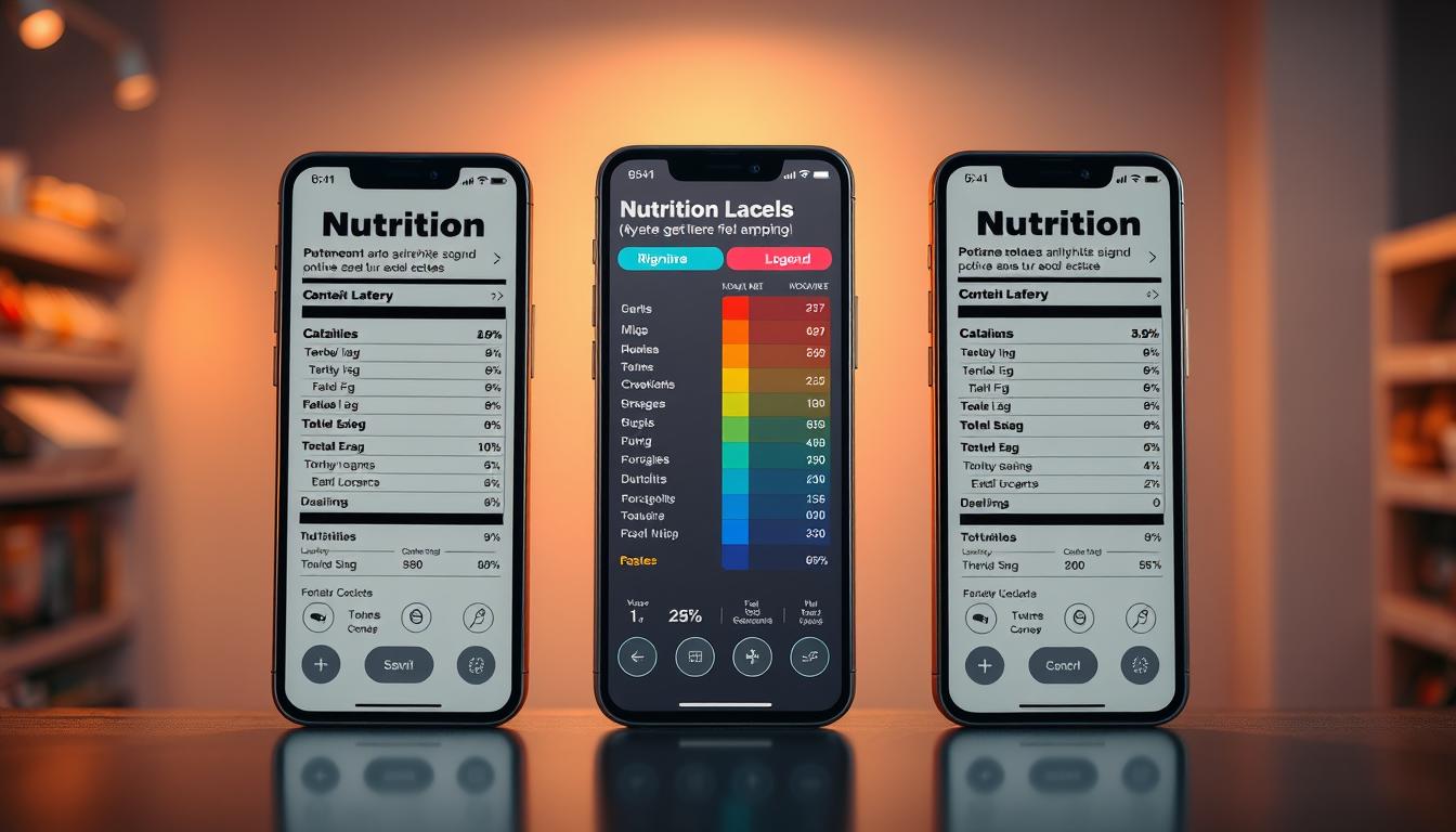 A meticulously designed nutrition label comparison app interface, showcasing a sleek and intuitive user experience. In the foreground, two nutrition labels are displayed side-by-side, inviting the user to analyze and compare the contents with ease. The middle ground features a vibrant, color-coded legend, guiding the user's understanding of the key nutritional factors. The background boasts a clean, minimalist design with subtle gradients, creating a sense of depth and a visually striking, yet uncluttered aesthetic. Warm, ambient lighting illuminates the scene, enhancing the app's inviting and user-friendly atmosphere. The overall composition conveys a sense of empowerment and control, allowing savvy shoppers to make informed decisions and optimize their nutritional choices. A meticulously designed nutrition label comparison app interface, showcasing a sleek and intuitive user experience. In the foreground, two nutrition labels are displayed side-by-side, inviting the user to analyze and compare the contents with ease. The middle ground features a vibrant, color-coded legend, guiding the user's understanding of the key nutritional factors. The background boasts a clean, minimalist design with subtle gradients, creating a sense of depth and a visually striking, yet uncluttered aesthetic. Warm, ambient lighting illuminates the scene, enhancing the app's inviting and user-friendly atmosphere. The overall composition conveys a sense of empowerment and control, allowing savvy shoppers to make informed decisions and optimize their nutritional choices.