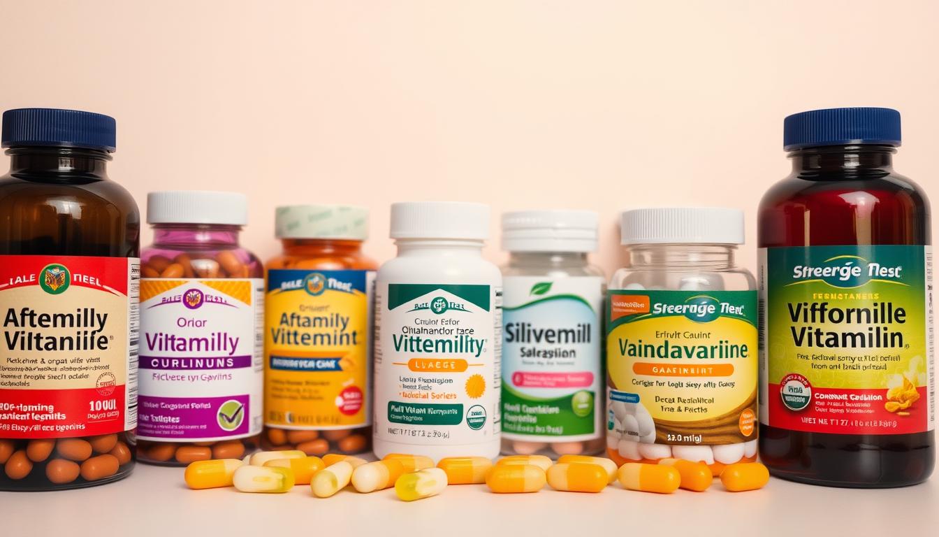 A neatly arranged display of various affordable multivitamin bottles, showcasing their expiration dates. The bottles are positioned on a clean, minimalist background, with warm, vibrant lighting that highlights the product details. The scene conveys a sense of organization and attention to detail, reflecting the importance of expiration guidelines when choosing budget-friendly multivitamin supplements. The overall composition emphasizes the key information that consumers should consider when selecting the best affordable multivitamin options.