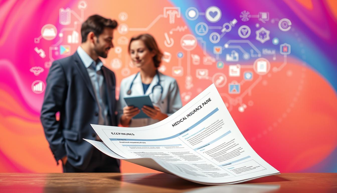 A sleek and modern silver-toned medical insurance plan unfolds against a vibrant backdrop. In the foreground, a detailed illustration showcases the plan's key features, with clean lines and a sophisticated color palette. The middle ground depicts a healthcare professional discussing plan options with a thoughtful client, their expressions conveying understanding and collaboration. In the background, a dynamic array of medical icons and symbols hint at the comprehensive coverage and personalized care available. Soft, directional lighting accentuates the plan's elegant design, creating a sense of trust and reliability. This image captures the essence of an optimized silver-tier health insurance plan, perfectly suited to illustrate the section on plan choice and cost-saving strategies.