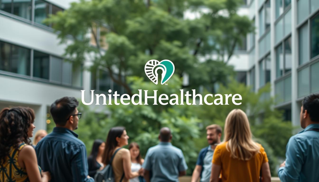 A vibrant and modern healthcare network, UnitedHealthcare stands tall against a backdrop of sleek architecture and lush greenery. In the foreground, a diverse group of individuals engage in friendly conversation, embodying the brand's commitment to personalized care. The middle ground features the iconic UnitedHealthcare logo, its bold colors and clean lines reflecting the company's reliable and trustworthy presence. Soft, diffused lighting creates a warm and inviting atmosphere, while the wide-angle lens captures the expansive scope of the network, conveying its breadth and accessibility.