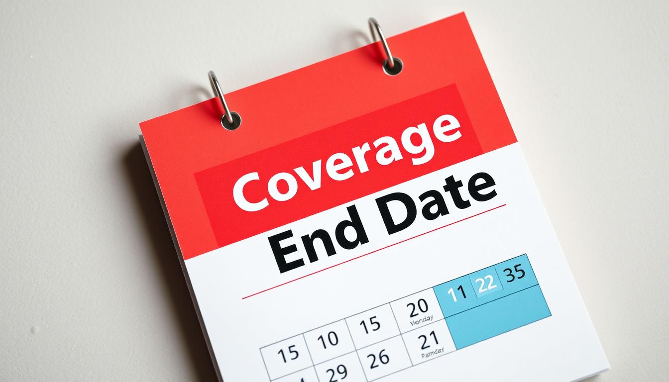 A vibrant calendar page with a prominent "Coverage End Date" marked in bold, high-contrast colors. The calendar should be set against a clean, minimalist background with muted tones, allowing the key information to stand out. Subtle textures and patterns could be added to the background to provide visual interest without distracting from the central focus. The overall composition should convey a sense of urgency and the importance of the deadline, encouraging the viewer to take action before the coverage period expires.