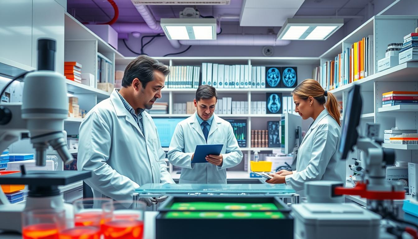 A vibrant, colorful medical research laboratory filled with state-of-the-art equipment and scientists intently studying the effects of CCK, the hormone that regulates appetite and digestion. In the foreground, a microscope and Petri dishes, while in the middle ground, researchers examine data on a computer screen. The background features shelves of medical journals and textbooks, along with advanced imaging devices. The lighting is bright and clean, conveying a sense of scientific rigor and discovery. The overall atmosphere is one of focused, collaborative innovation as the team works to unlock the full potential of CCK for various medical applications.