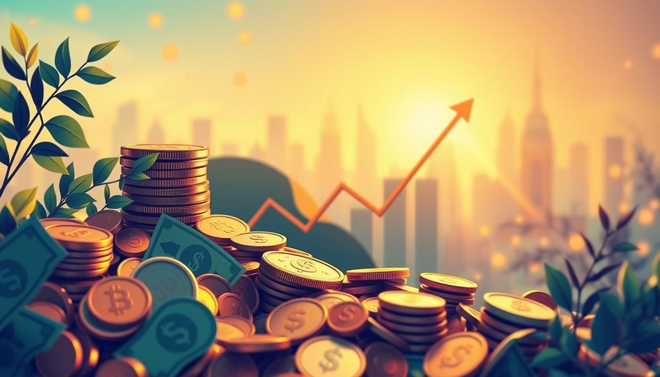 A vibrant illustration of financial contributions, with a foreground depicting various coins, bills, and financial symbols in a dynamic, layered composition. The middle ground showcases a stylized graph or chart, representing the growth and limits of contributions. The background features a soft, blurred cityscape or financial landscape, conveying a sense of progress and opportunity. The lighting is warm and inviting, creating a sense of stability and security. The overall mood is one of financial empowerment and responsible planning.