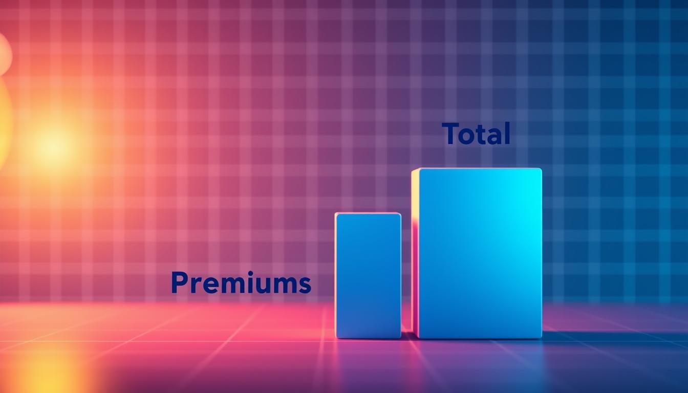 A vibrant, infographic-style illustration showcasing the relationship between premiums and total health insurance costs. In the foreground, two distinct columns represent premiums and total costs, with the total costs column visually exceeding the premiums column, symbolizing the hidden fees and charges. The background features a grid-like pattern, lending a sense of organization and data-driven analysis. Soft, warm lighting illuminates the scene, creating a professional, authoritative atmosphere. The overall composition conveys the idea of understanding the disparity between what is paid in premiums and the actual total expenses incurred when utilizing health insurance services.