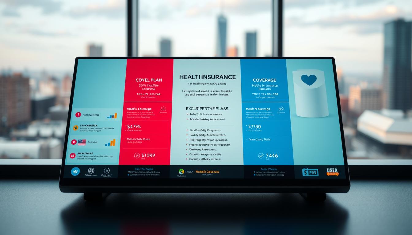 A vibrant scene of side-by-side health insurance plan options, displayed on a sleek digital interface. In the foreground, colorful icons and infographics provide an at-a-glance comparison of key coverage details. The middle ground features elegant typography and well-organized data, inviting the viewer to delve deeper. In the background, a blurred cityscape sets the stage, hinting at the broader context of healthcare decisions. Soft, diffused lighting creates a sophisticated, professional atmosphere, while a modern, minimalist aesthetic maintains a clean, uncluttered look. The overall image conveys the importance of carefully considering all plan details before automatically re-enrolling in a health insurance policy.