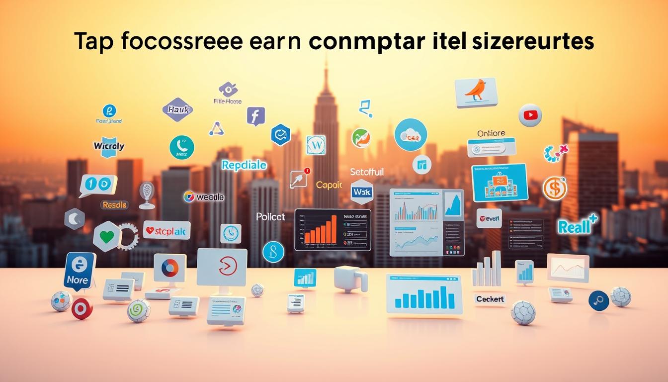 A vibrant, three-dimensional scene showcasing the top categories of comparison platforms for U.S. health insurance shoppers. In the foreground, a diverse array of sleek, modern comparison website icons and logos float against a clean, minimalist background. In the middle ground, various charts, graphs, and data visualizations illustrate the key features and functionalities of these platforms. The background depicts a cityscape skyline, hinting at the broad reach and nationwide scope of these comparison tools. Warm, diffused lighting creates a sense of depth and emphasizes the digital, technology-driven nature of the scene. The overall composition conveys a sense of efficiency, transparency, and consumer empowerment in the health insurance shopping experience.