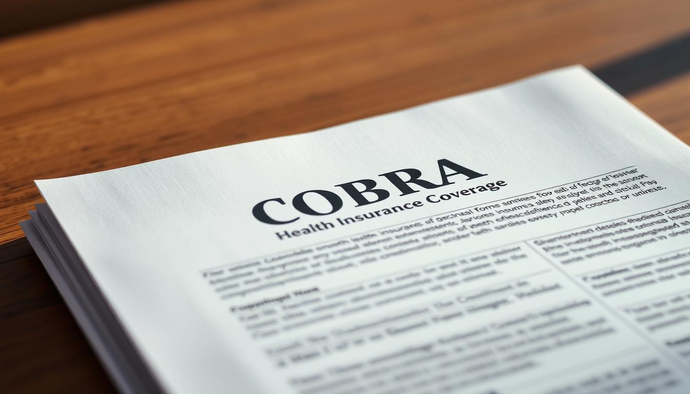 A well-lit, close-up photograph of a COBRA health insurance coverage document, its pages spread open, showcasing the fine print and important details. The document should be positioned centrally, with a vibrant, in-focus foreground and a softly blurred, slightly desaturated background, creating a sense of depth and emphasis on the subject matter. The lighting should be natural and directional, casting subtle shadows that add depth and dimension to the document's texture and edges. The camera angle should be slightly elevated, creating a sense of authority and importance surrounding the COBRA coverage information. A well-lit, close-up photograph of a COBRA health insurance coverage document, its pages spread open, showcasing the fine print and important details. The document should be positioned centrally, with a vibrant, in-focus foreground and a softly blurred, slightly desaturated background, creating a sense of depth and emphasis on the subject matter. The lighting should be natural and directional, casting subtle shadows that add depth and dimension to the document's texture and edges. The camera angle should be slightly elevated, creating a sense of authority and importance surrounding the COBRA coverage information.