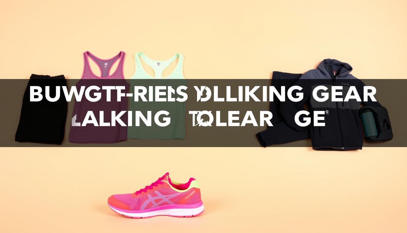 A well-lit photograph of an assortment of budget-friendly walking gear for weight loss, arranged on a plain, neutral-colored background. In the foreground, a pair of comfortable, supportive sneakers in a vibrant color. In the middle ground, a lightweight, breathable sports top and a pair of flexible, moisture-wicking exercise pants. In the background, a durable, water-resistant walking jacket and a compact, foldable water bottle. The overall scene conveys a sense of simplicity, functionality, and accessibility, reflecting the idea of weight loss through low-cost, essential walking gear. A well-lit photograph of an assortment of budget-friendly walking gear for weight loss, arranged on a plain, neutral-colored background. In the foreground, a pair of comfortable, supportive sneakers in a vibrant color. In the middle ground, a lightweight, breathable sports top and a pair of flexible, moisture-wicking exercise pants. In the background, a durable, water-resistant walking jacket and a compact, foldable water bottle. The overall scene conveys a sense of simplicity, functionality, and accessibility, reflecting the idea of weight loss through low-cost, essential walking gear.