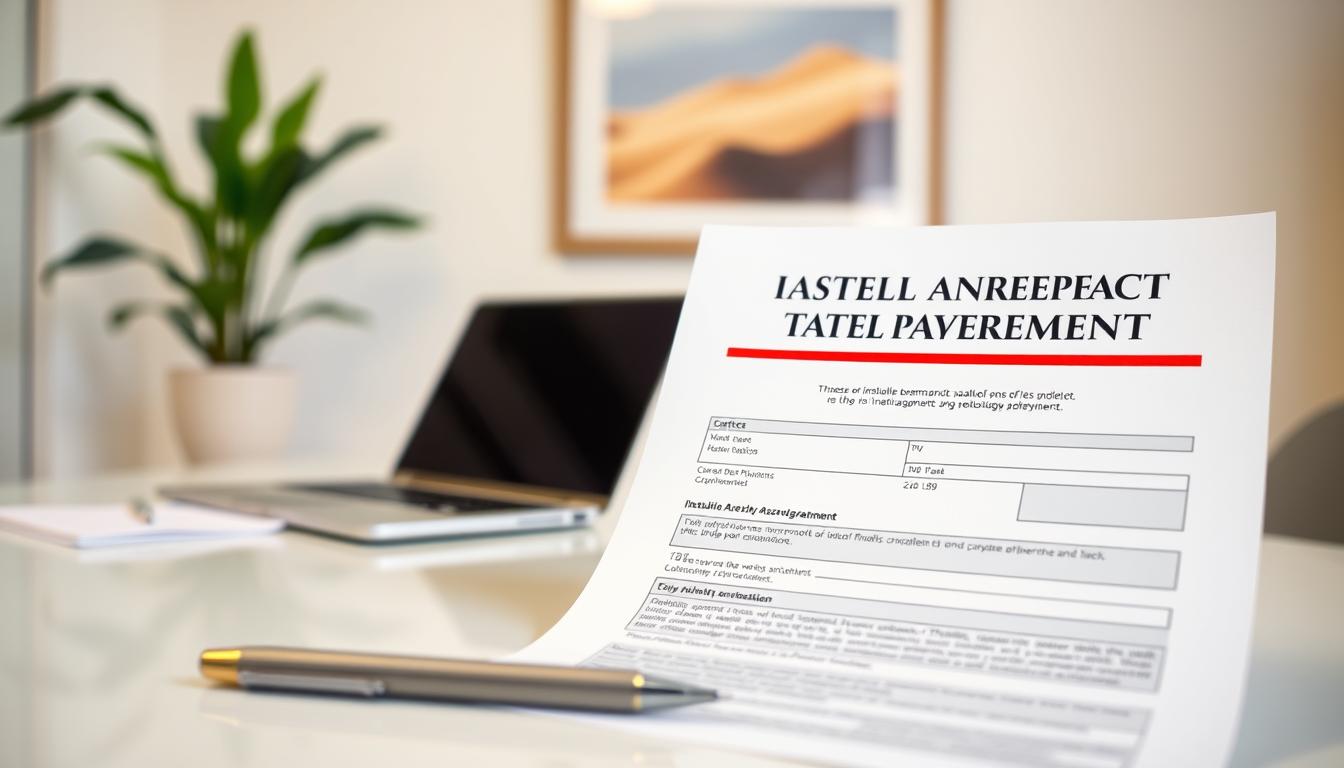An installment agreement tax payment document sits on a clean, well-lit desk. The document features a bold header, clean typography, and a vibrant color scheme. In the foreground, a pen rests next to the document, ready to be used. The middle ground shows a modern, minimalist office setting with a laptop, potted plant, and a tasteful framed artwork on the wall. The background is softly blurred, creating a sense of depth and focus on the main subject. The overall scene conveys a professional, organized, and efficient atmosphere, ready to tackle tax payment obligations. An installment agreement tax payment document sits on a clean, well-lit desk. The document features a bold header, clean typography, and a vibrant color scheme. In the foreground, a pen rests next to the document, ready to be used. The middle ground shows a modern, minimalist office setting with a laptop, potted plant, and a tasteful framed artwork on the wall. The background is softly blurred, creating a sense of depth and focus on the main subject. The overall scene conveys a professional, organized, and efficient atmosphere, ready to tackle tax payment obligations.
