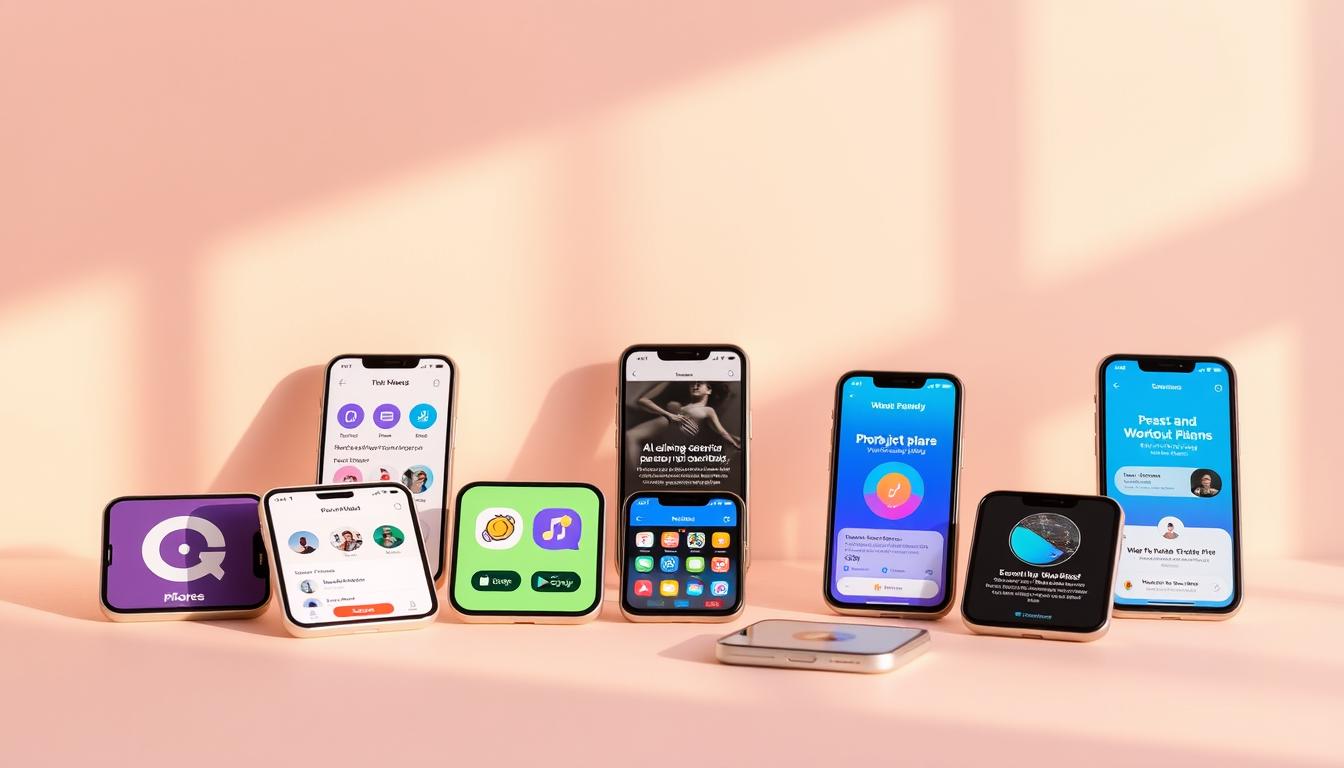 Vibrant, neatly arranged display of budget-friendly workout apps on a sleek, minimalist background. Various app icons and screenshots showcasing their features, from calorie tracking to personalized workout plans. Soft, warm lighting illuminates the scene, creating a welcoming and motivating atmosphere. The apps are presented in a visually appealing, almost editorial-style layout, inviting the viewer to explore and compare the options. The overall composition is clean, balanced, and designed to highlight the key information in an engaging and informative manner.